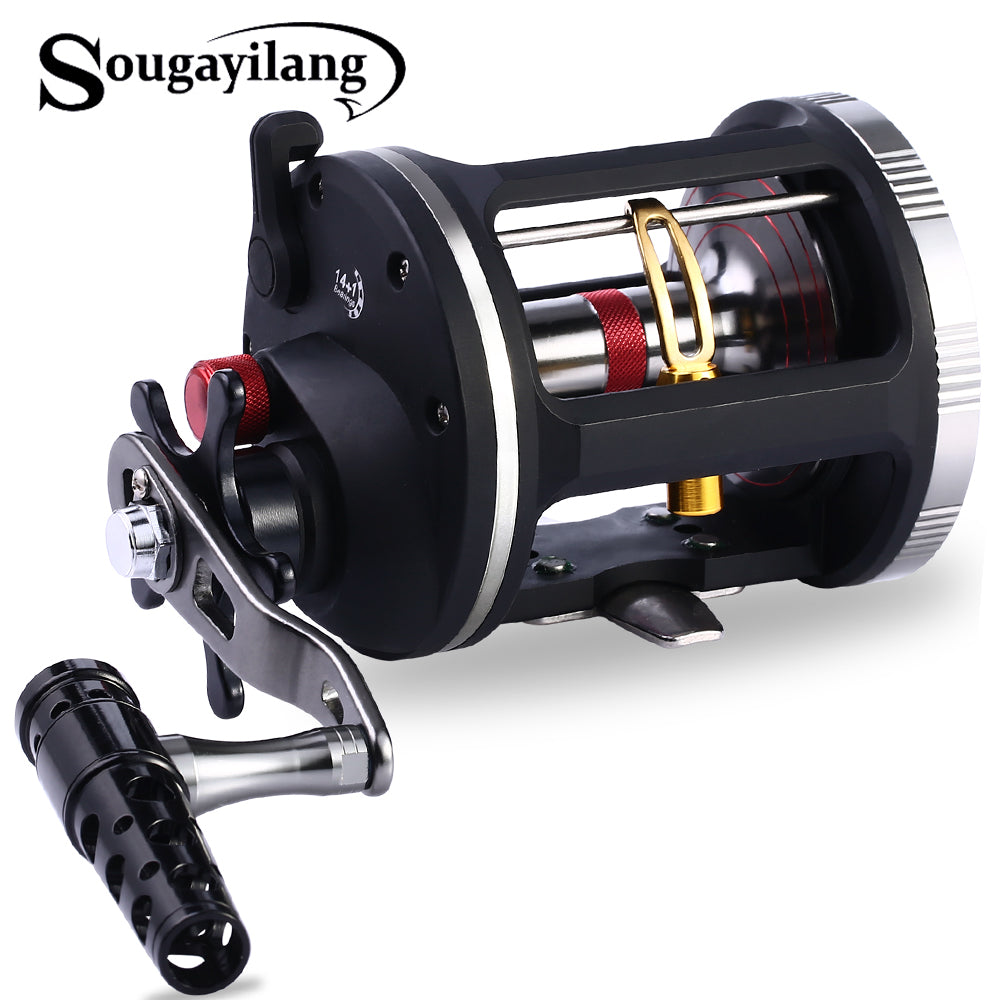 Sougayilang Strong Trolling Reel Fishing Tackle 14+1BB Right Hand Casting Sea Fishing Reel Baitcasting Reels Coil De Pesca